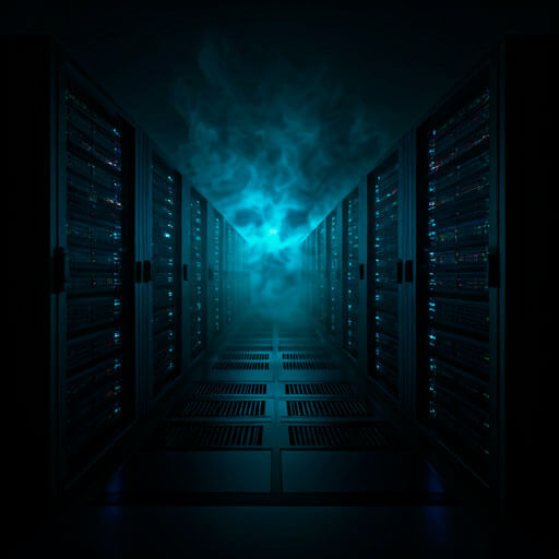 Pasillo de racks de servidores en un centro de datos vigilado 24/7 por BullEye
